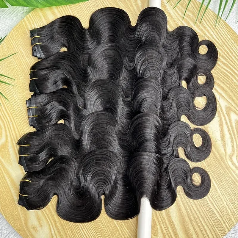 Body Wave Clip in Hair Extensions 100% Human Hair Double Weft Invisible PU Clip In Raw Virgin Hair Hair Full Head 7Pcs/Set — image 3