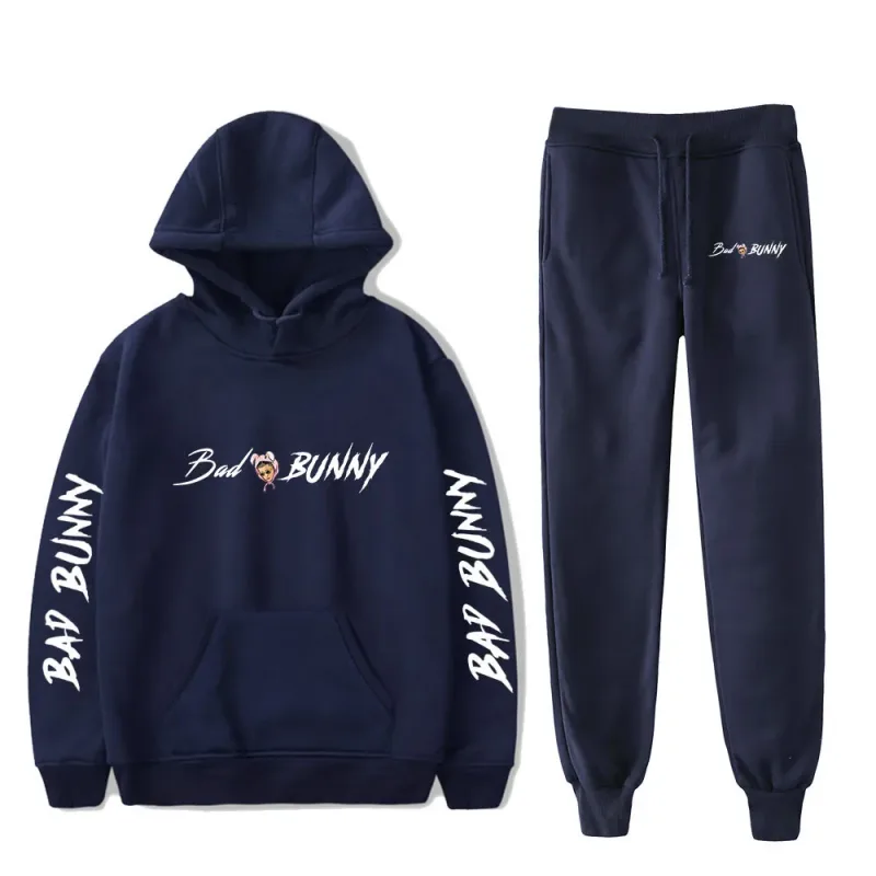 Harajuku Comfortable Funny bad bunny Print Sweatshirt Sweatpants Suit Men/Women Hoodies+ Trousers Suit Cute 2 Piece Set Clothes — image 5