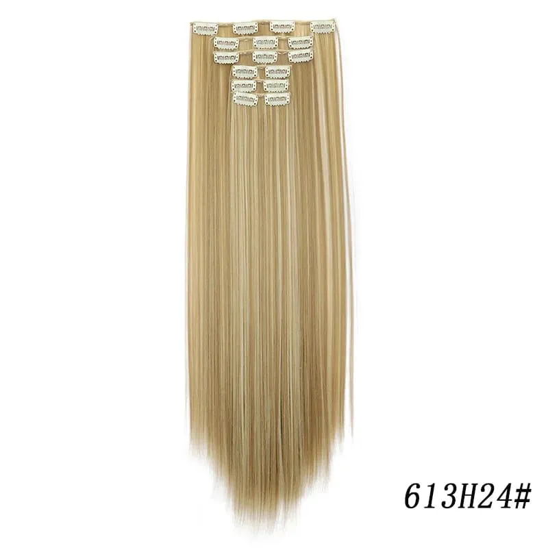24Inch 16 Clips in Hair Extensions Long Straight Hairstyle Blonde Black Hairpieces Heat Resistant False Hair Daily Use Cosplay — image 28