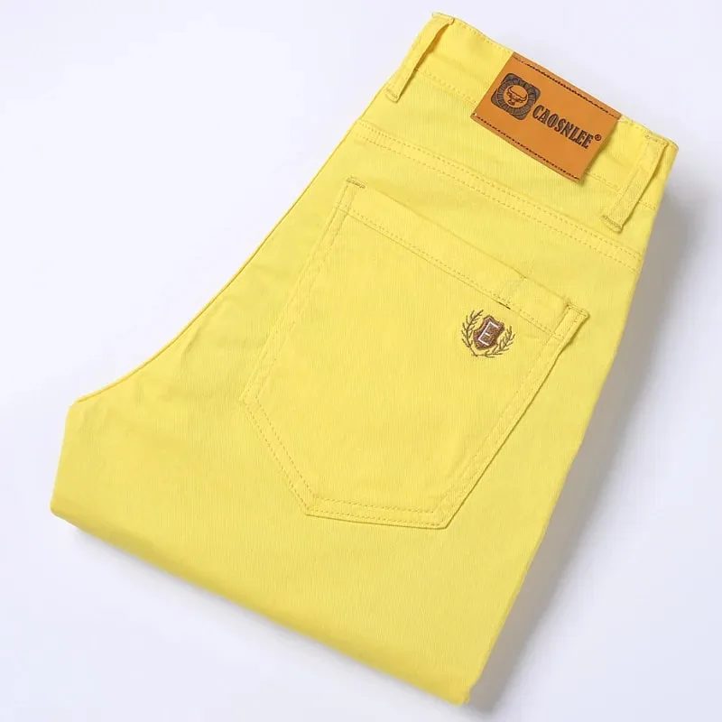 Yellow Pink Red Men's Colorful Denim Stretch Jeans New Elastic Slim Male Clothing Simple Business Denim Trousers — image 3