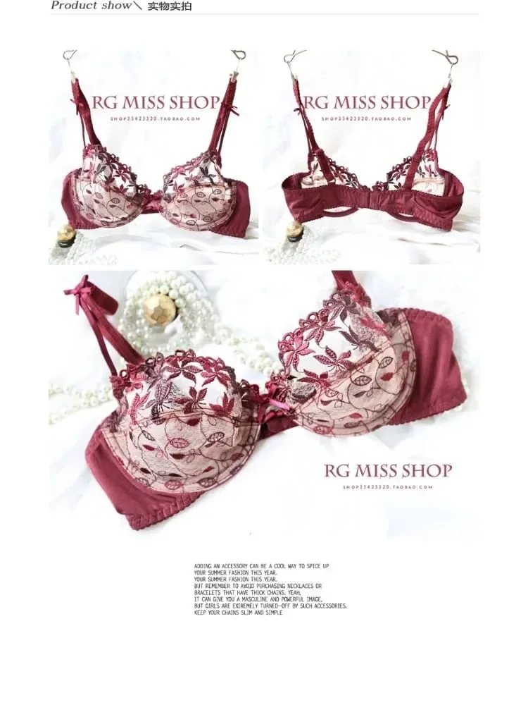 Sexy Ultra-Thin Red Lace Bra Set | Plus Size Minimizer Full Bust Underwear| Zodiac Year Women's Lingerie|Slimming Push-Up Design