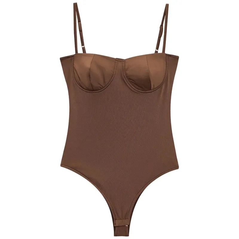Slip Bodysuit Women Autumn Sexy Green Khaki Brown Thong Bodysuit Woman Sleeveless Backless Cup Lingerie Slimming Bodysuits