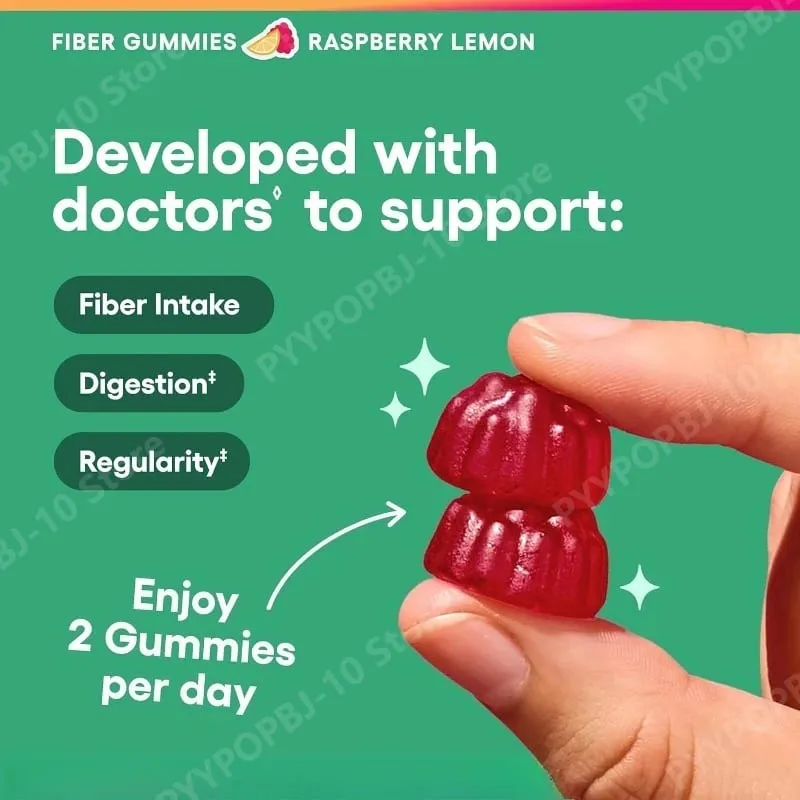 Fiber Gummies Digestive Health Regularity Raspberry Lemon Flavor No Sugar Added Vegan Chicory Root Prebiotic 60CT Adults — image 3