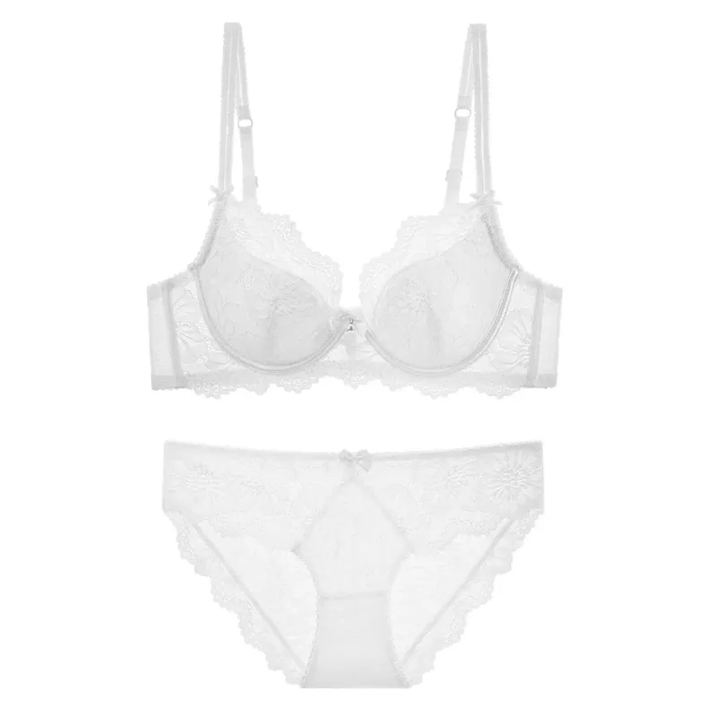 Summer Thin Lace Bra Set For Women Push‑Up Gather Side Fat Control Anti‑Sagging Sexy Soft Lingerie Underwear Kit