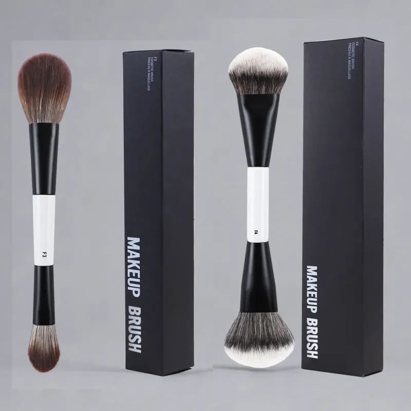 2pcs/set White Double ended Angled Foundation Makeup Brushes Blush Contour Make up Brush Wood Handle Cosmetic Tool Mari F4