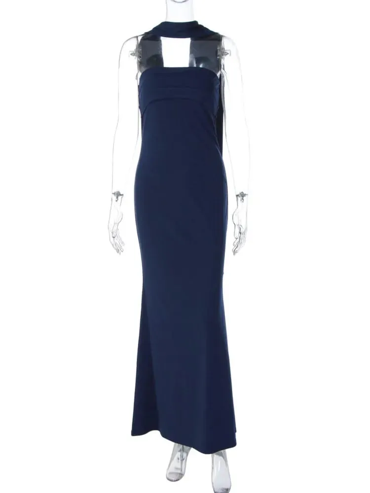 Mozision Off-shoulder Strapless Sexy Maxi Dress Women Gown Scarf Collar Sleeveless Backless Bodycon Club Party Evening Dresses — image 6