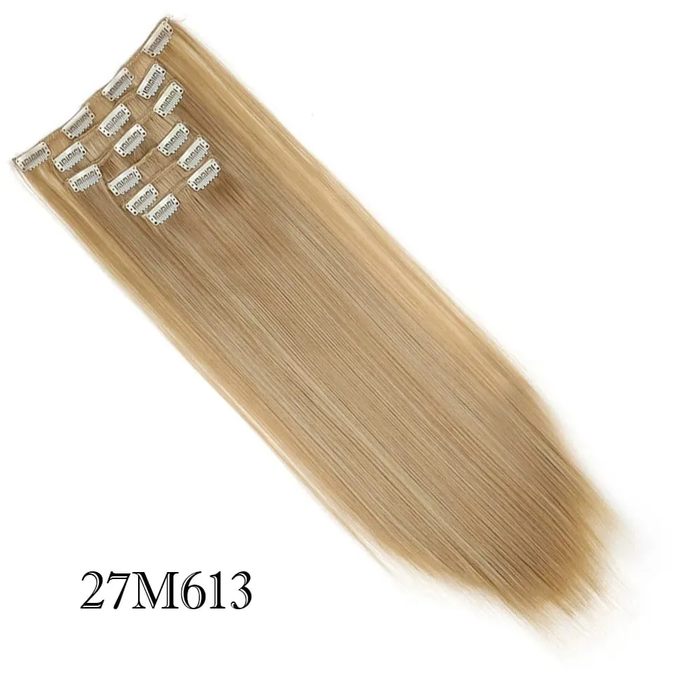 6Pcs/Set Clip In Hair Extension Synthetic Highlights Blonde Long Straight Hairpiece Full Head Thick Hairpieces for Women Girls — image 19