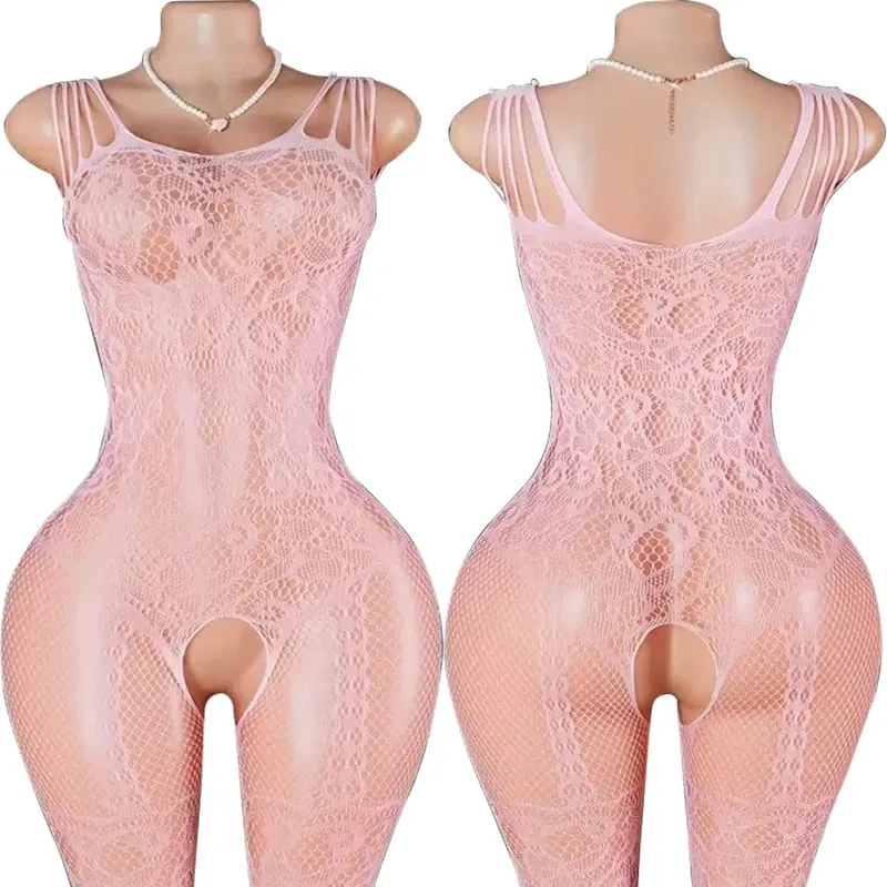 Black Fishnet Off-Shoulder Open-Crotch Bodystocking Lingerie Set Sexy Crotchless Teddy Bra Women's Erotic Underwear — image 13
