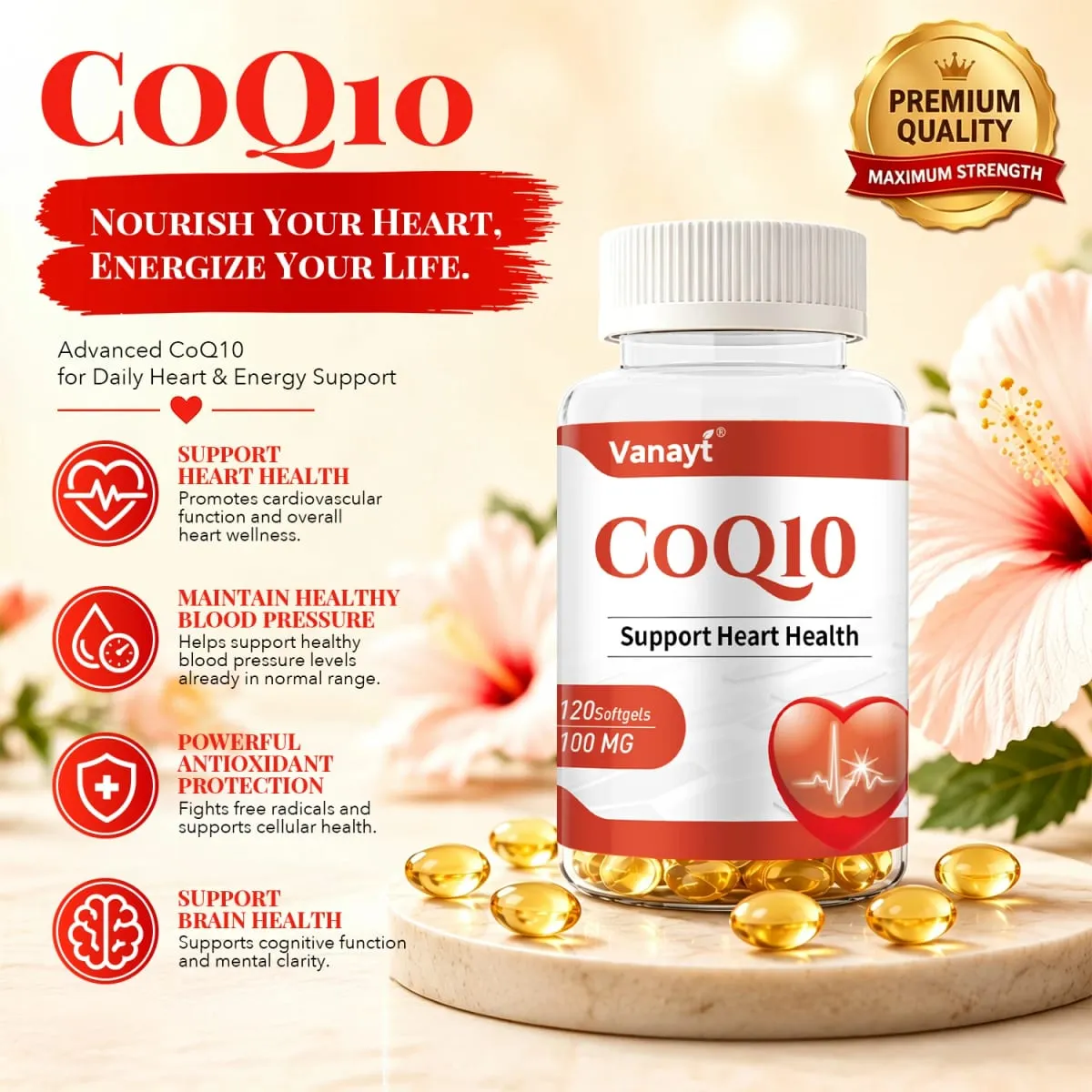 120pcs Coenzyme Q10 100mg Capsules Support Heart Cardiovascular Health Boost Energy Antioxidant Supplement — image 1