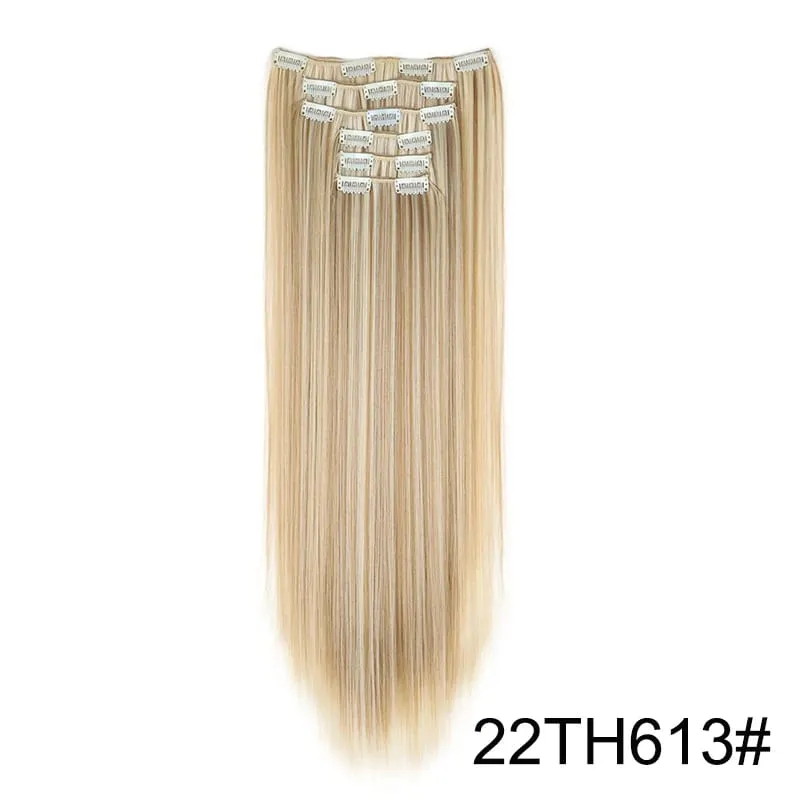24Inch Synthetic 16 Clips in Hair Extensions Long Straight Hairstyle Blonde Black Hairpieces Heat Resistant False Hair