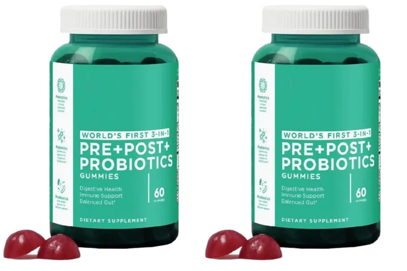 3-Pack Gummies Set: Ashwagandha for Stress Relief Gut Health Probiotics + ACV Detox Vegan Gluten-Free Supplement 60 Ct Each