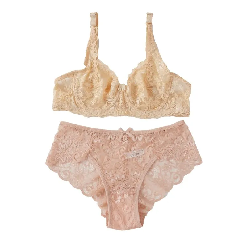 Sexy Lace Bra Set Women Push Up Non-pad Breathable Underwire Thin Solid Panties Underwear Exquisite Lingerie Daily — image 11