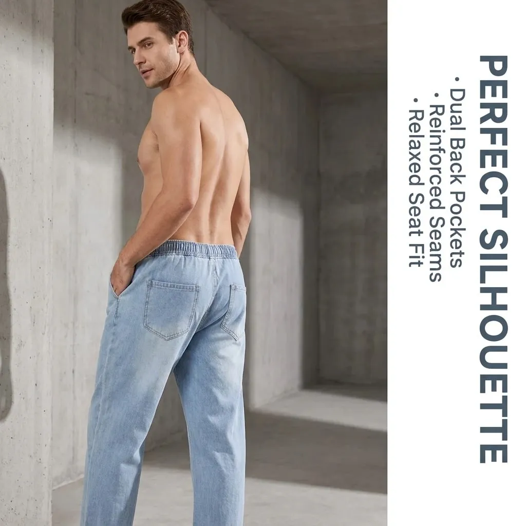 Men's Light Blue Elastic Waist Drawstring Loose Jeans Spring Summer Autumn Winter Versatile Comfortable Fit Casual Denim Pants — image 3