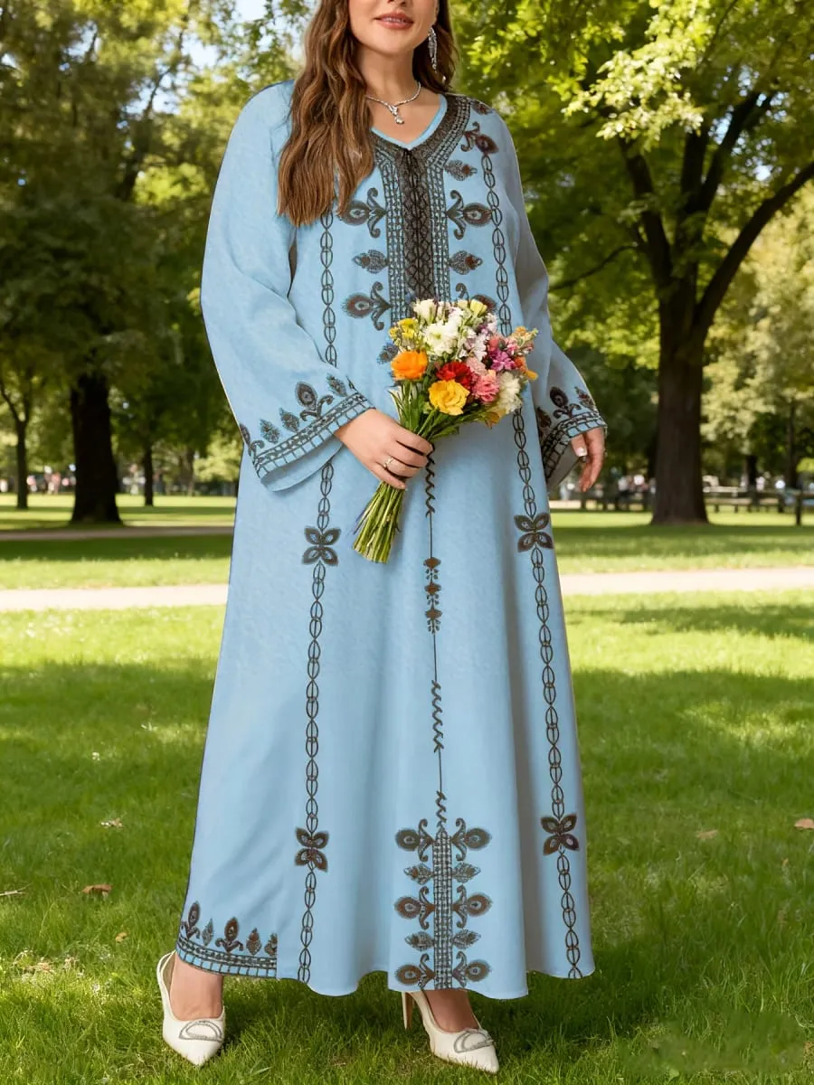 Middle Eastern Elegant Robe New Spring and Autumn Style Plus-Size Fashion Women's Clothing Ethnic Print Stylish Loose and Comfortable Holiday Style Long-Sleeve Dress — image 5