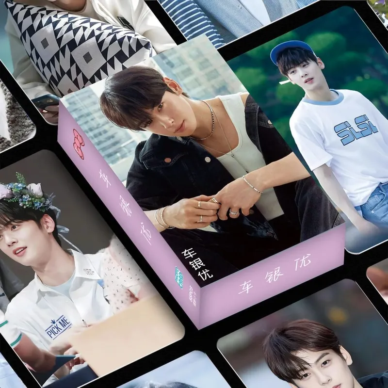 55PCS Cha Eun‑woo Holographic LOMO Photocards Set Korean Star Fans Collectible Gift
