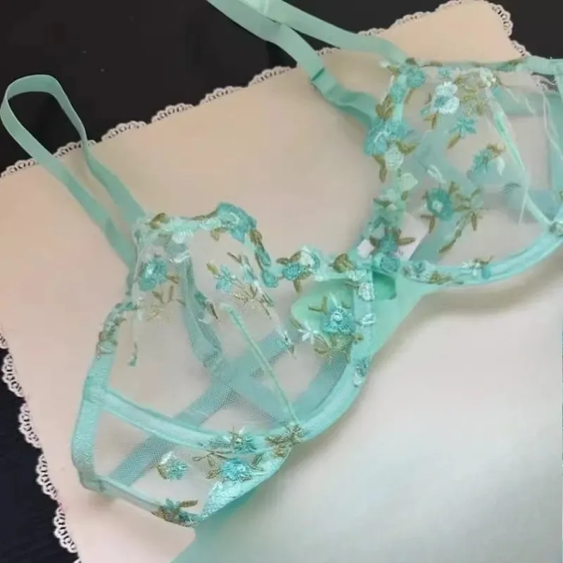 Pink Floral Lingerie Set Tulle Bra Embroidered Bralette Sweet Sexy Christmas Gift for Her Valentine Present CA S-XL MOYISU Tushy — image 10