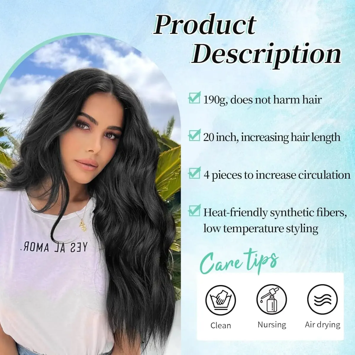 4Pcs/Set Synthetic Hair Clip In Hair Extensions 24Inch Long Wavy Thick Hairpieces For Women Full Head Ombre Hairpiece — image 4