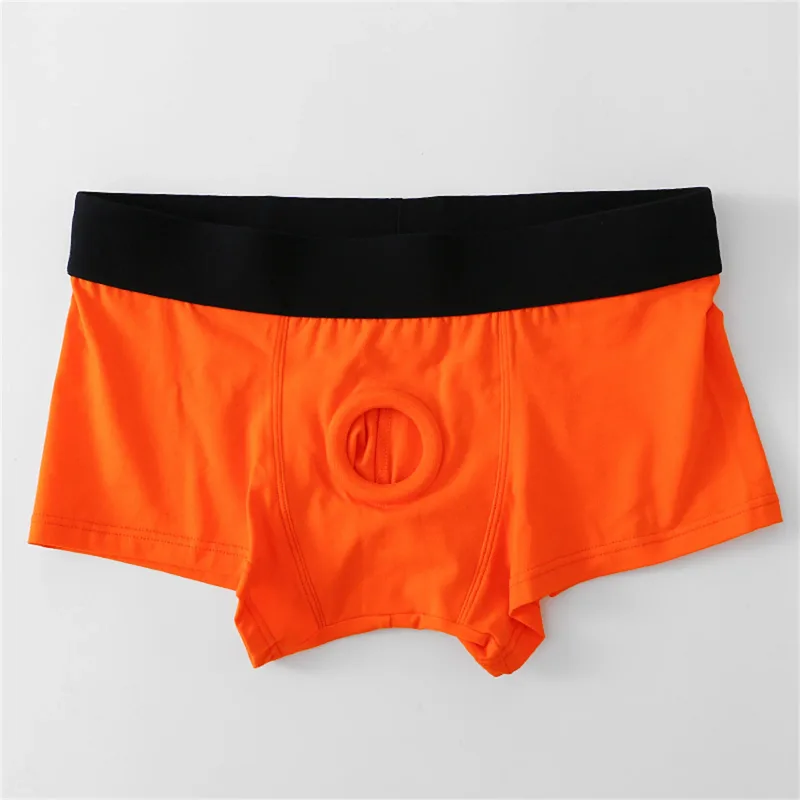 Erkek Boksörler Ön Delik Kese Iç Çamaşırı Silikon Cockring Seksi Boxershorts Geniş Kemer Pamuklu Külot Iç Çamaşırı Oymak