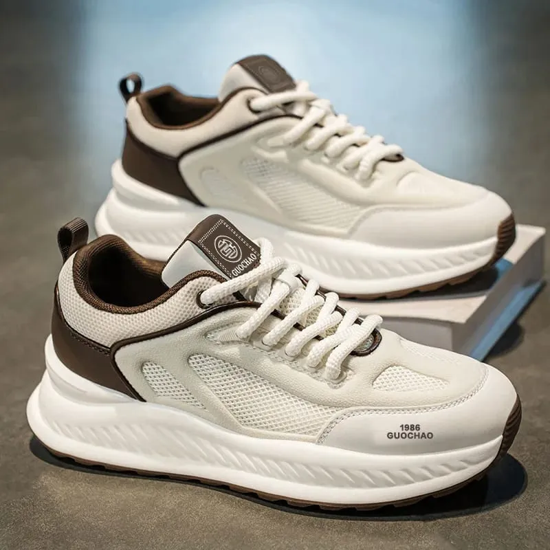 Spring Summer Men Sneakers Breathable Mesh Casual Shoes Platform Chunky Dad Footwear Lace Up Male Walking Running Shoes