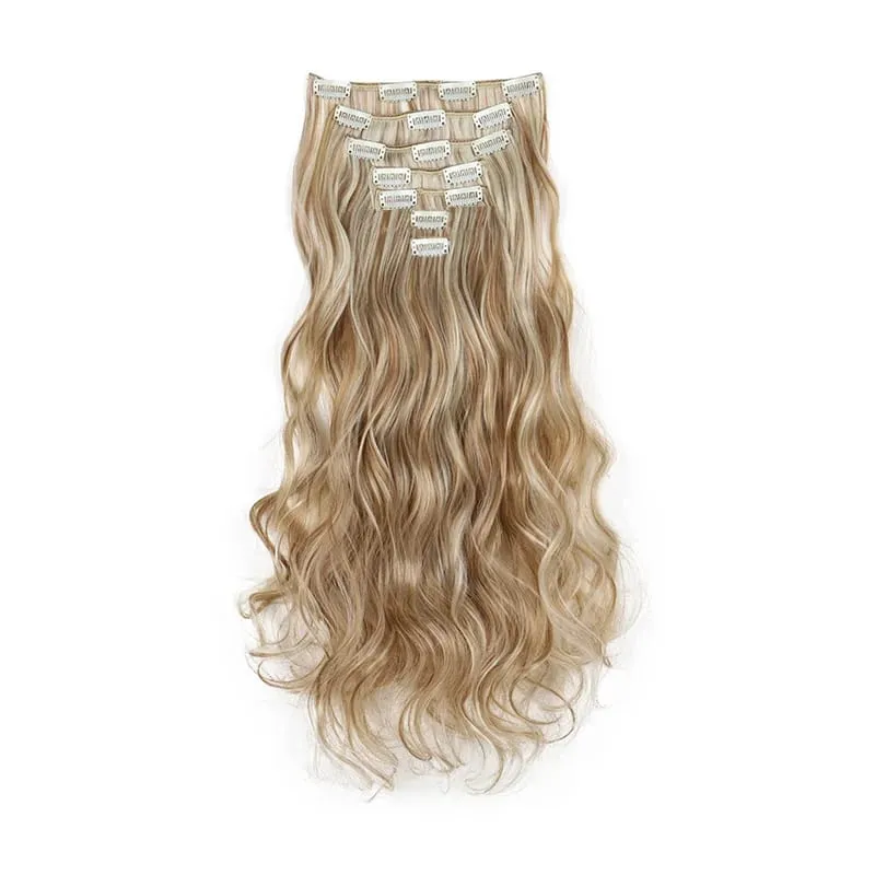 Synthetic 24Inch 7pcs/set Long Curly Clip In Hair Extensions Heat Resistant Fluffy Hairpiece for Women Daily Party Use — image 14