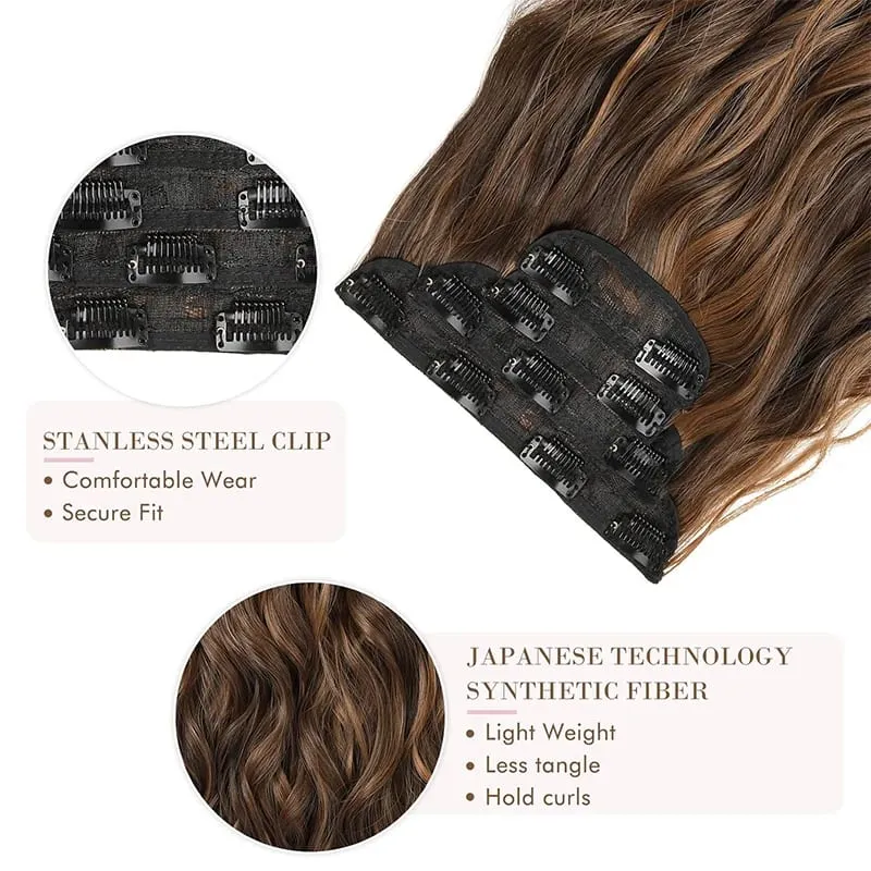 Long Wavy Synthetic Hair Extension 4pcs Clip In Hair Extensions Clip In 20 Inches Synthetic Soft And Natural Thick Hair Pieces — image 7