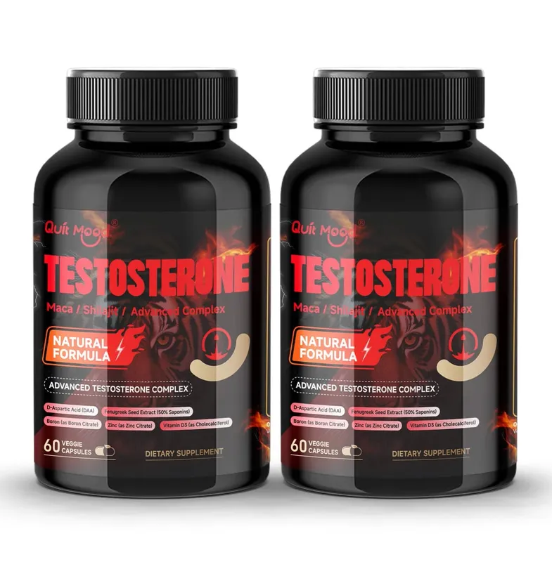 Quit Mood Men's Testosterone Capsules | Maca 100 มก. & ชิลาจิต 50 มก. และอื่นๆ | ปรับสมดุลฮอร์โมนและเพิ่มความแข็งแกร่ง – 60 แคปซูล