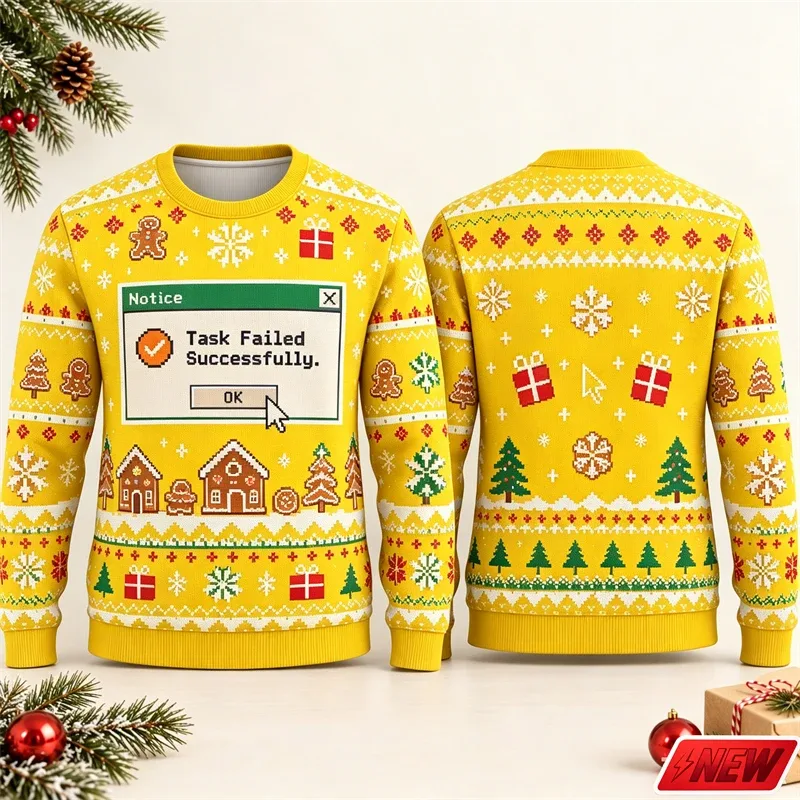 Fashion Ugly Christmas Fake Sweater Men Merry Christmas Sweatshirts 3D Print Funny Computer Message Graphic Sweatshirt Unisex — image 5