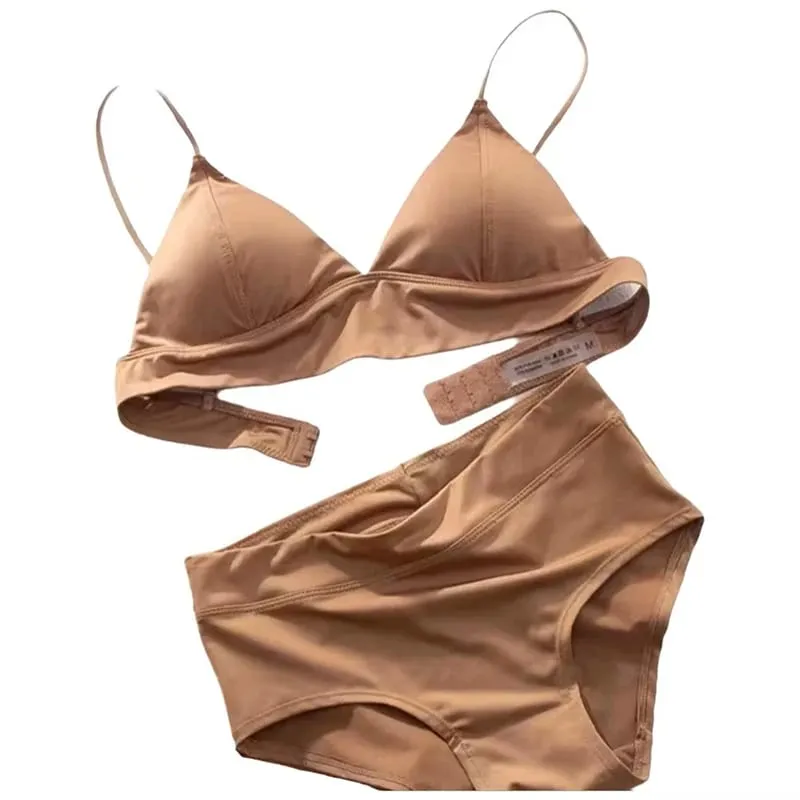 Deep V Plunge Triangle Cup Bralette Wireless Bra Panties Set Underwear Removable Pads Smooth Lightly Lined Woman Sexy Lingerie — image 2
