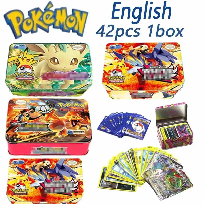*NEW SALE 42pcs/set Pokémon Iron Metal Box Battle Toys Lost Box with Game Anime Cards!! — image 2