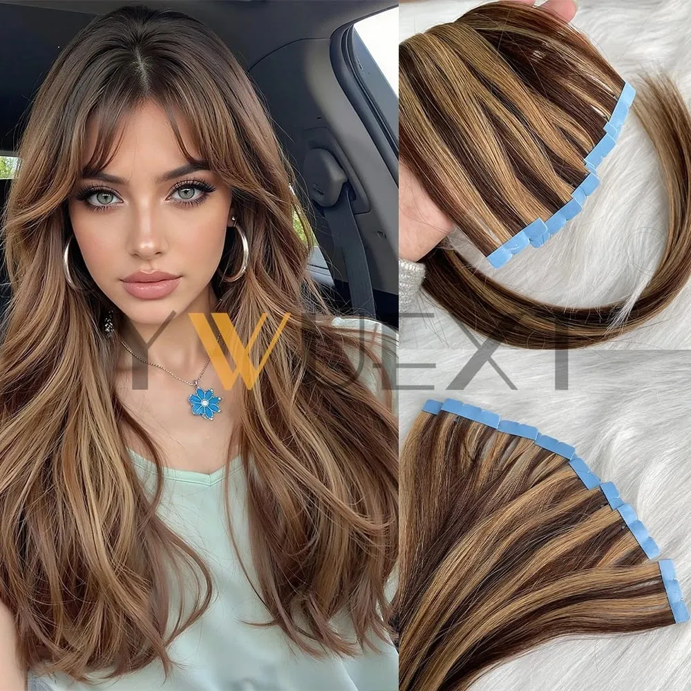 Mini Tape In Human Hair Extensions 12"-20" Machine Remy Skin Weft Adhesive Tape Hair Natural Black Brown Blonde Tape Ons 10pcs — image 12