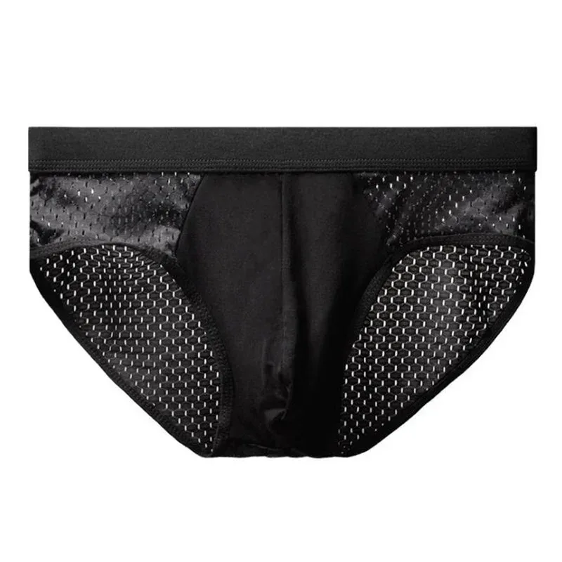 Sous-vêtements en soie glacée pour hommes, slips respirants en Fiber de carbone de bambou, antibactériens, confortables, creux, pantalons froids