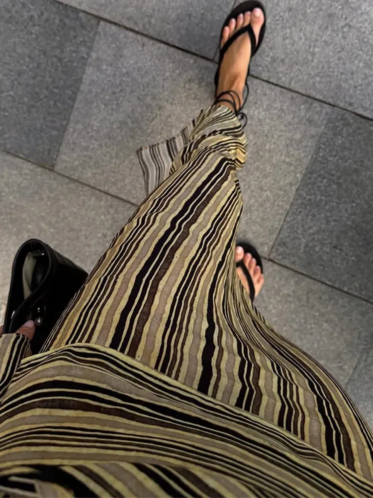 Casual Stripe Maxi Dresses Women Loose Full Sleeves Deep V-neck Ankle-length Dress 2026 New Ladies Summer Vacation Beach Outfit — image 6