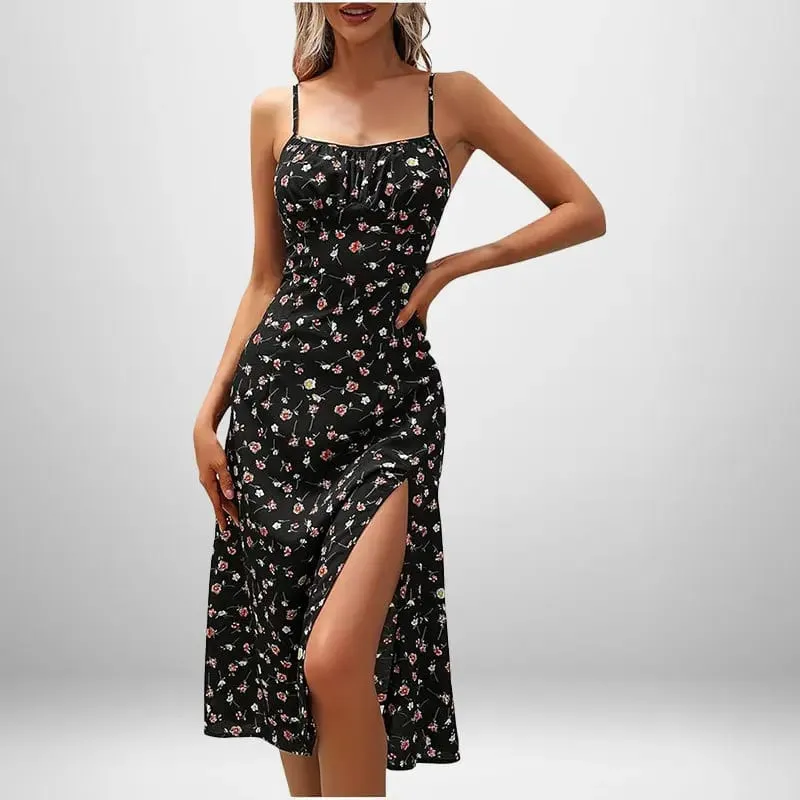 Women Elegant Floral Beach Vacation Streetwear Sexy Low Cut Beach Party Slim Slit Dress Chic Bodycon Lady Sleeveless Vestidos — image 19