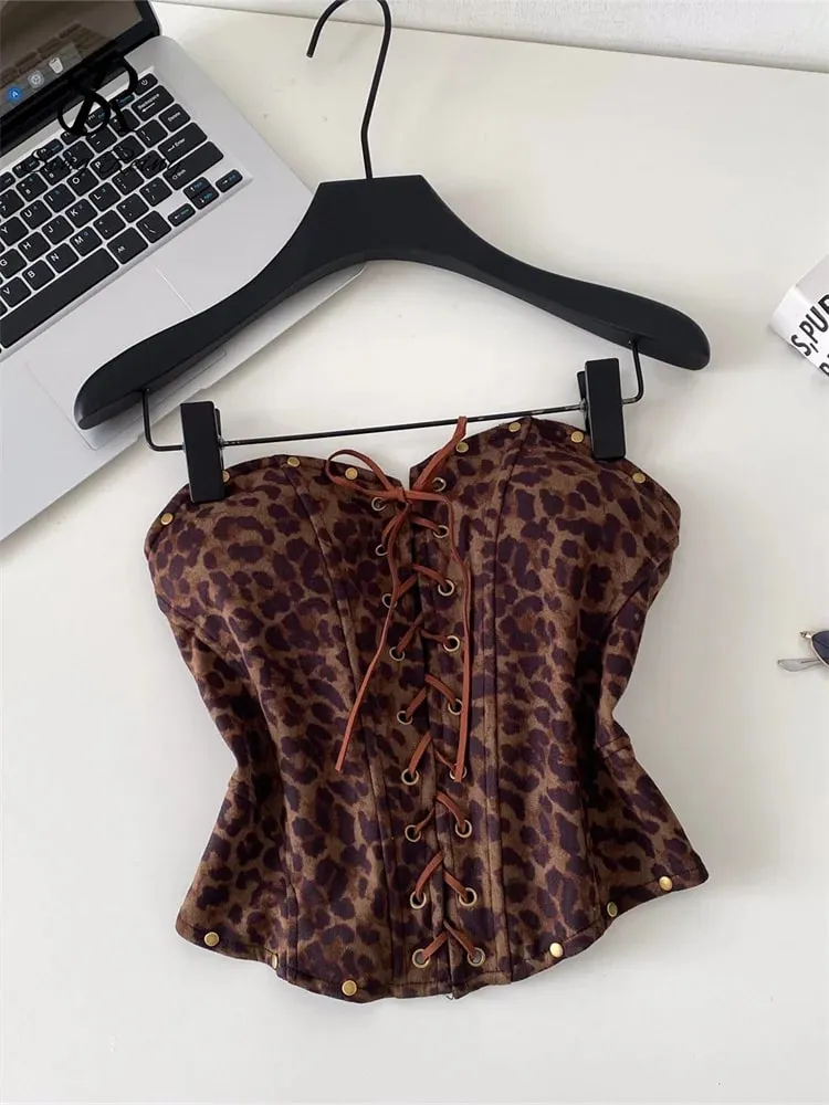 Sexy Leopard Paisley Print Top Spicy Girl Lace Up Stretch Bodycon Strapless Tank Top Ladies Hotsweet Clubwear Camisole — image 10
