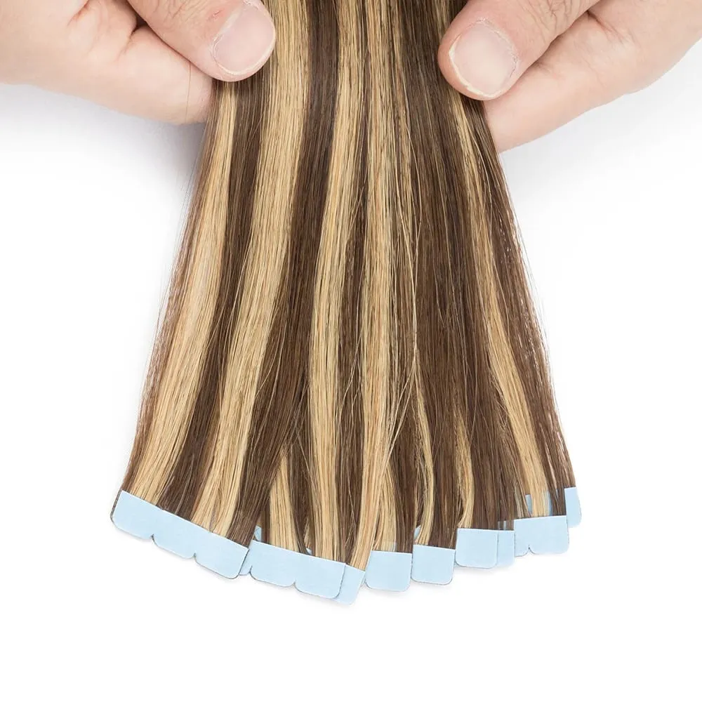Mini Tape Hair Extensions 12-24 Inch Human Hair Extensions 3x0.8cm Invisible Tape 10pcs per Pack for Side Machine-Remy Hair