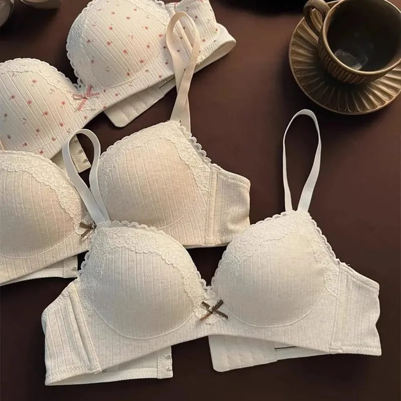 Sexy Lace Floral Bra Set Comfortable Non-steel Ring Beauty Back Small Breasts Gathered Up Support Anti-sagging Teenage Bra Set — image 5
