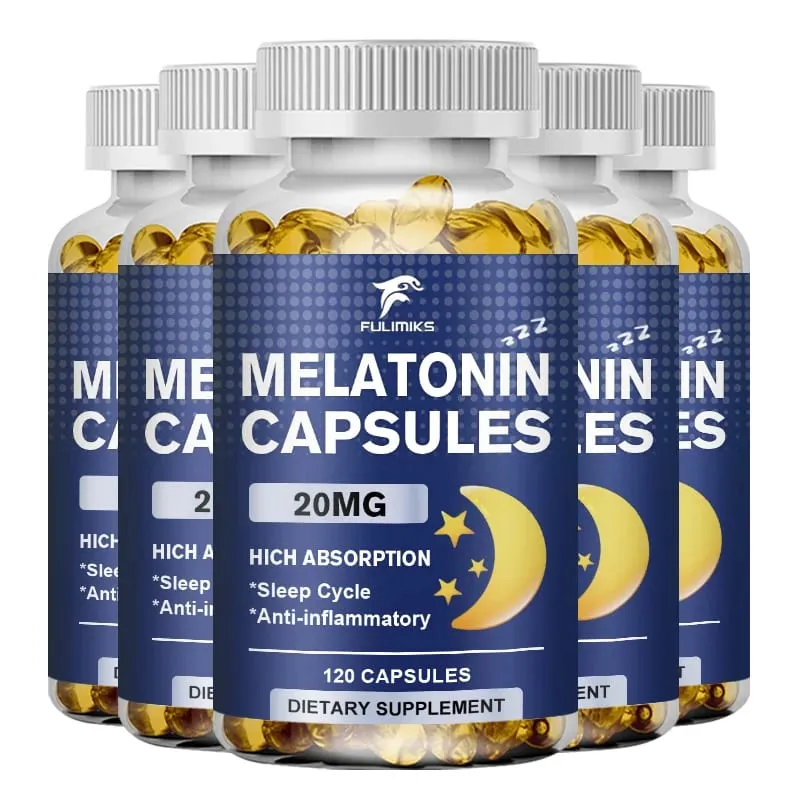 Suplemento dietético para sono de melatonina 20 mg 120 cápsulas com sabor de morango contém melatonina - sono saudável — image 9