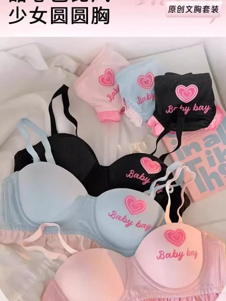 Lolita Inspired Lingerie Set for Small Chest Wireless Push Up Bralette to Enhance Curves Sweet Barbie Style Bra & Tushy Panty — image 5