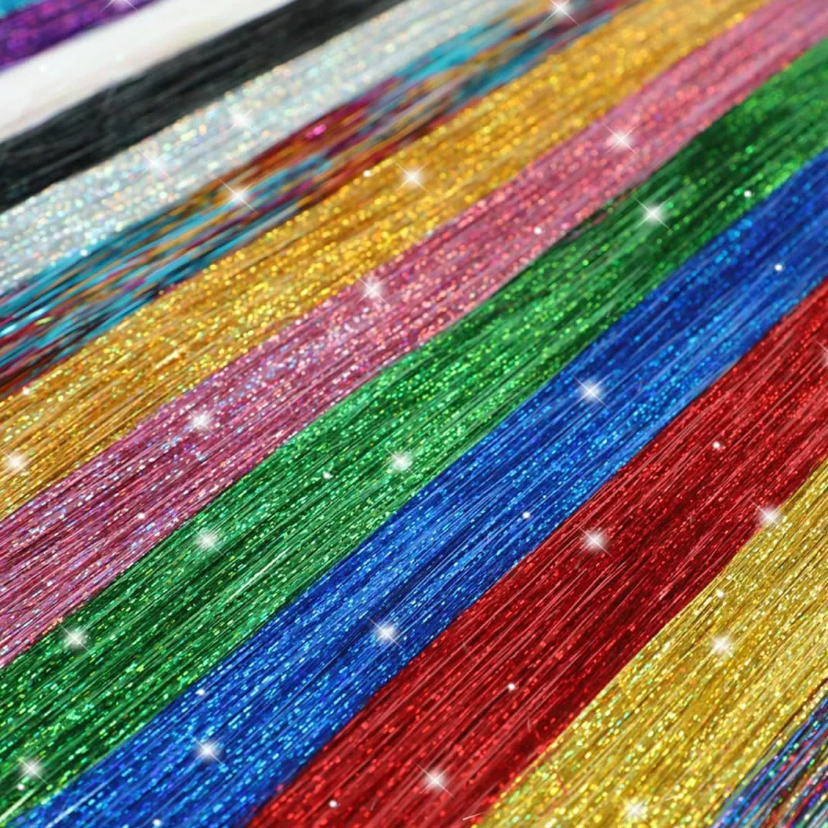 Hair Tinsel 5 Packs 40 Inch Tinsel Hair Extensions Gold Heat Resistant Glitter Sparkling Shinny Fairy Hair Synthetic