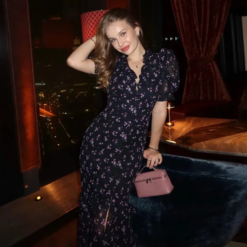 Sexy Print Women Long Dress Urban V-neck Single Breasted Ruffles Half Sleeve Female Dresses 2026 Spring Autumn Lady Robe — image 9