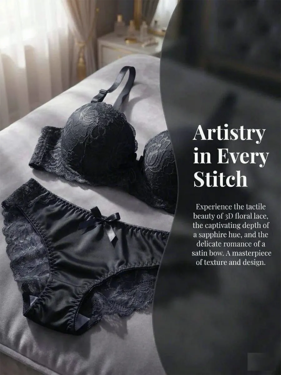 New fashion 2-piece set of sexy Lingerie set blue lace brassere push up women's set A2155 — image 6