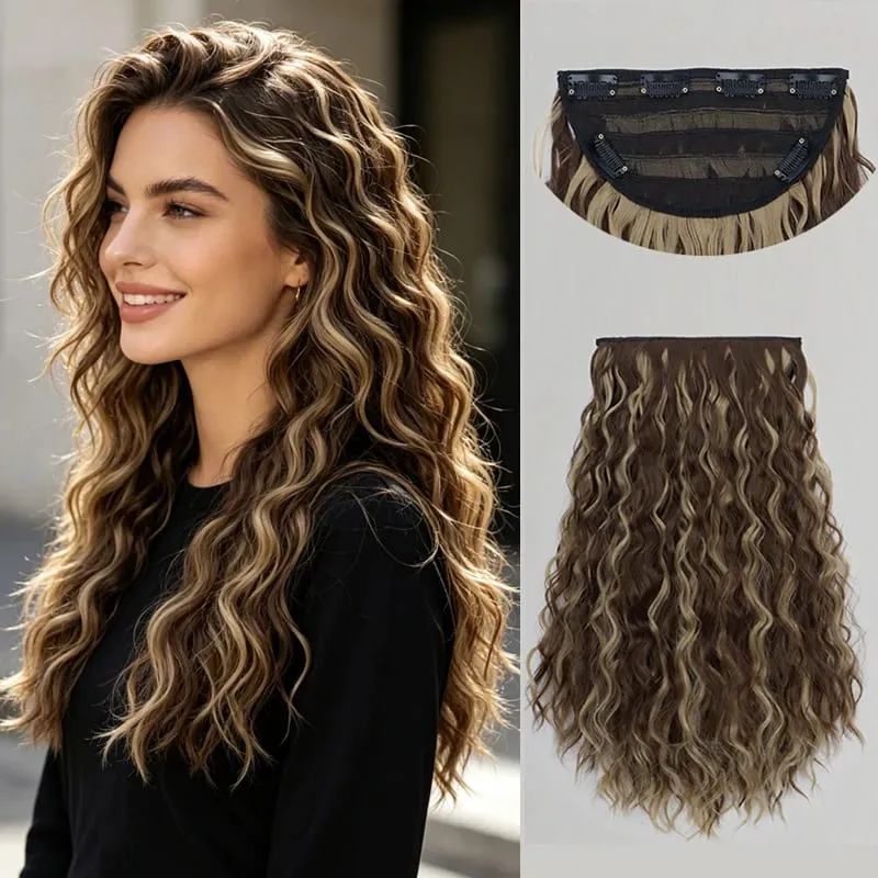 18Inch Synthetic Long Curly Wave Hair Extensions 6 Clip Heat Resistant Silky Hairpiece For Women Daily Party Use — image 2