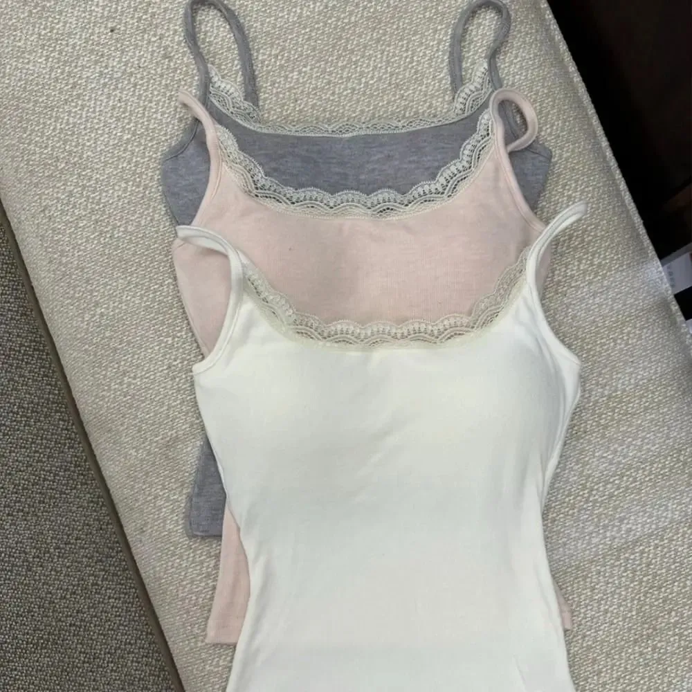 Fashion with Chest Pad Camis Tank Tops Integrated Top Elastic Lace Tops Versatile Slim Vest Women Clothes — image 3