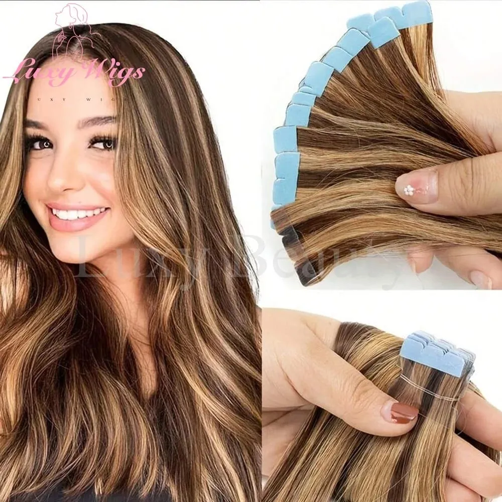 Highlights Brown Mini Tape in Human Hair Extensions Natural Black Blonde Double Side Invisible Seamless Mini Tape in Hair 10pcs — image 12