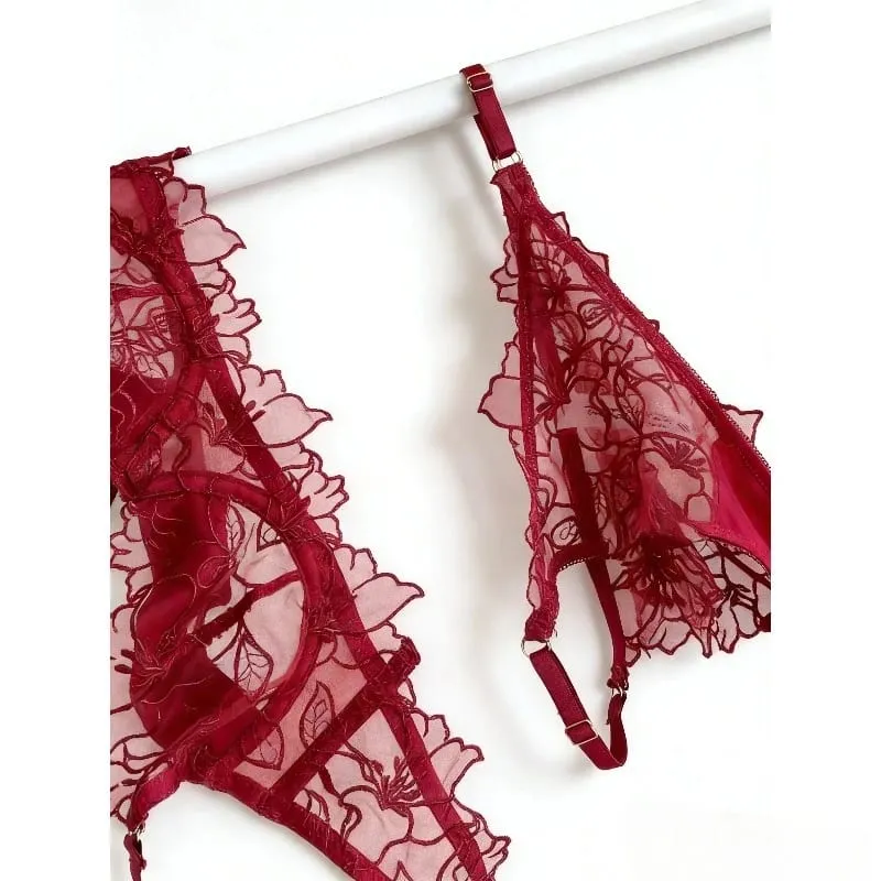 Padded Bra Set Small Bust | Lace Embroidered & Mesh Underwear Set with Soft Underwire Comfortable Demi Cup Sexy Tushy Panty PP — image 3