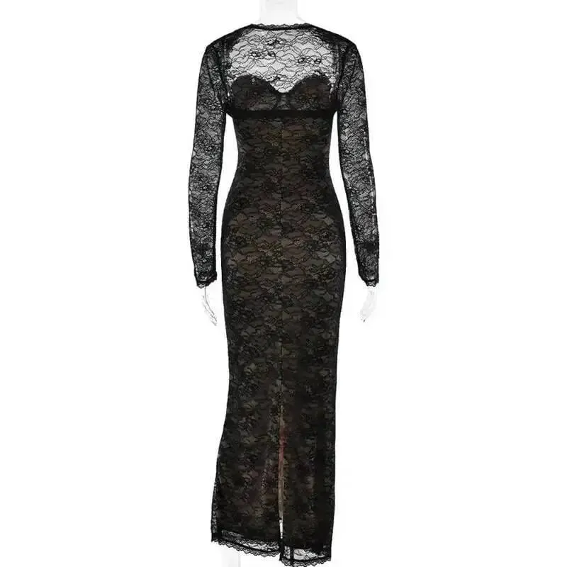 Townlike Lace Slim Bodycon Maxi Long Dress Women 2025 Summer Autumn Winter Dress Nightclub Sexy Party Dresses With Shawl Lining — image 6