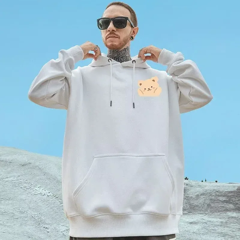 M-8XL النمط الأمريكي الشارع البني لطيف الدب طباعة المتضخم هوديي زوجين هوديي الطالب كبير لينة المخملية مقنعين سترة — image 6