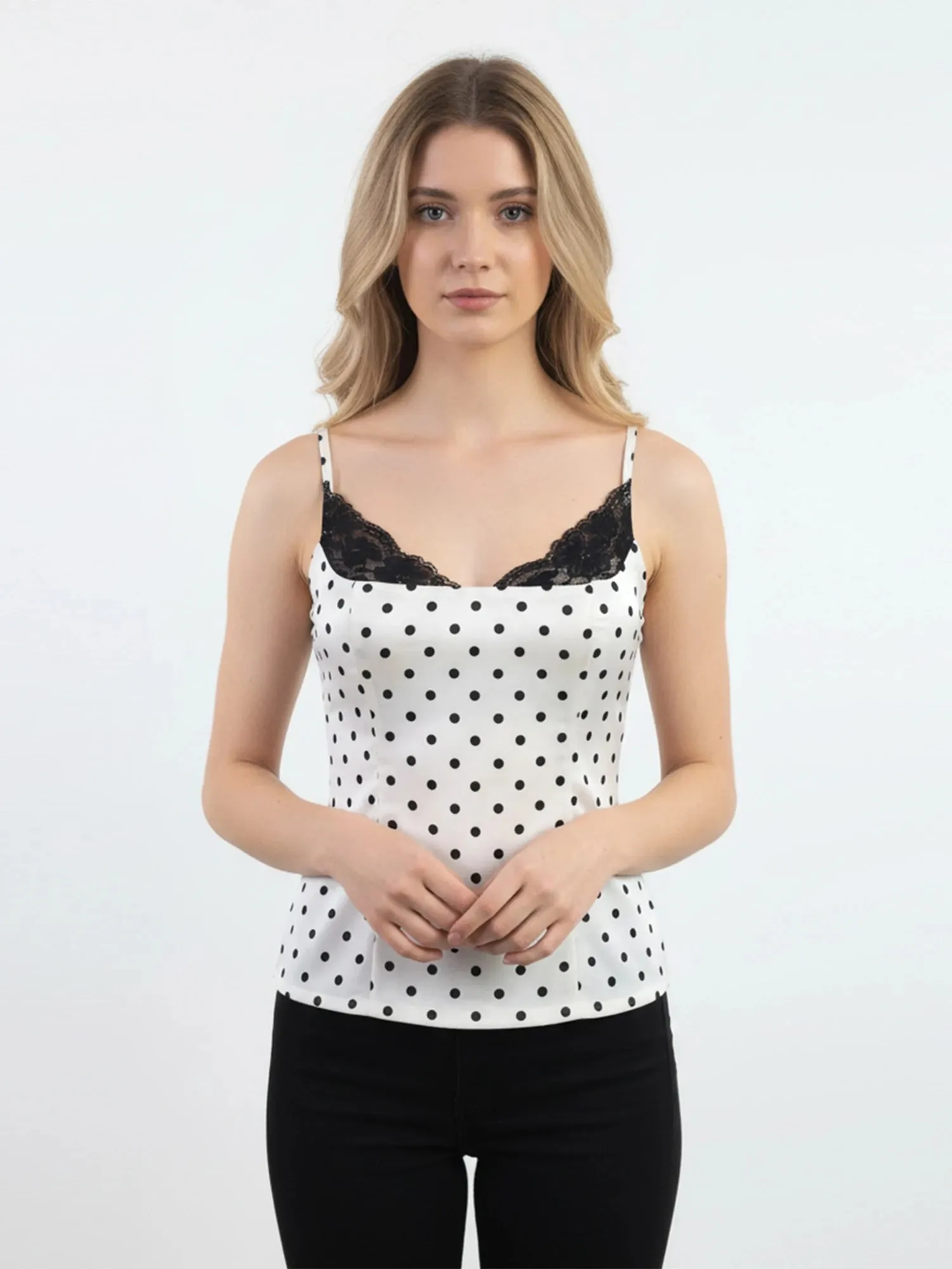 Women Polka Dot Lace Trim Cami Top Sexy Backless Sleeveless Slim Fitted Camisole Top Vintage Y2k Streewear