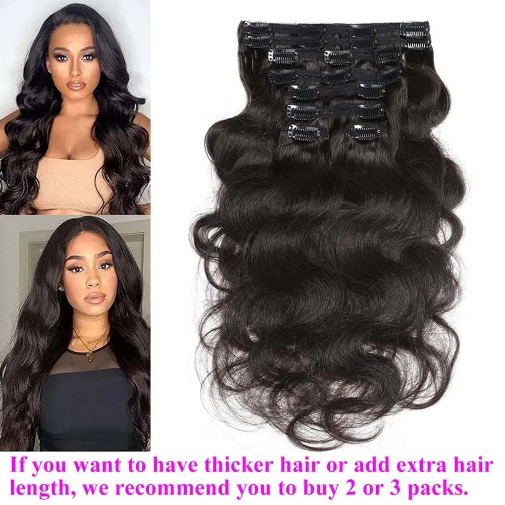 Clip in Body Wave Hair Extensions for Black Women Real Unprocessed Virgin Human Hair Clip in Extensions #1B/#2 Brown Color 120g — image 5