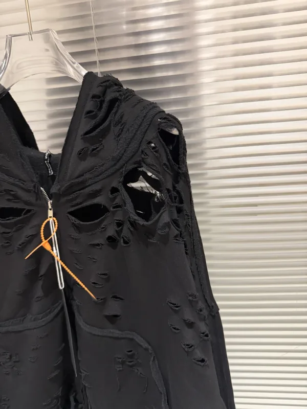 High Quality Ripped Hole Zipper Sweatshirts Hip Hop Woman Hoodies Streetwear Men Clothing — image 3